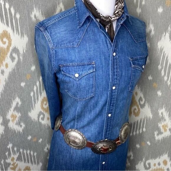 Ralph Lauren * Made in Mexico Wide Brown Leather & Silver Concho Contour Belt - Picture 11 of 16